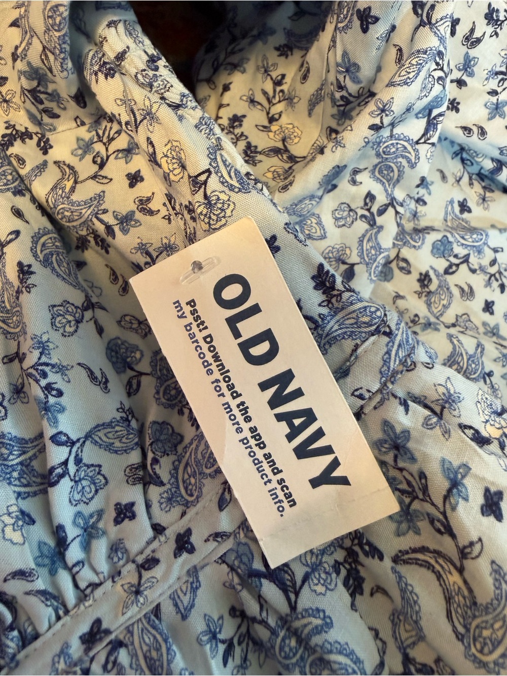 Old Navy 2X Blue Floral Paisley V-Neck Tiered Cottage Dress Flowy Peasant NWT - Picture 8 of 16